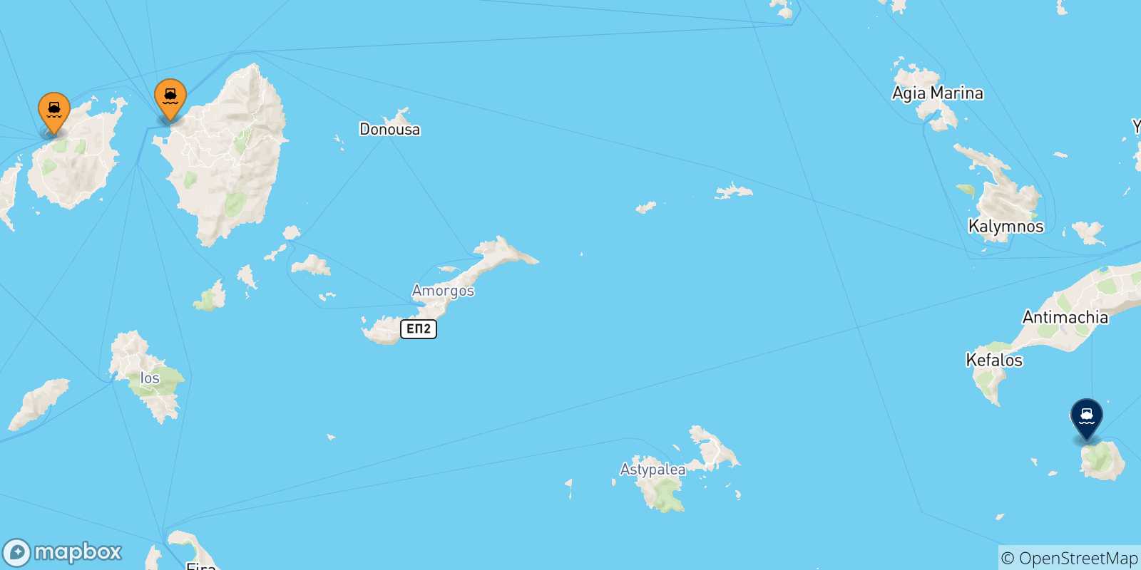 Map of the possible routes between Cyclades Islands and Nisyros