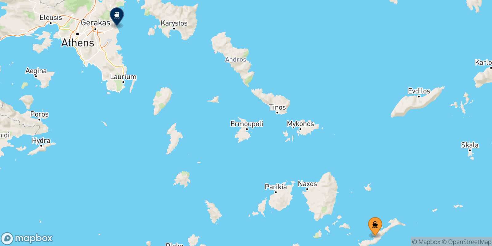 Katapola (Amorgos) Rafina route map