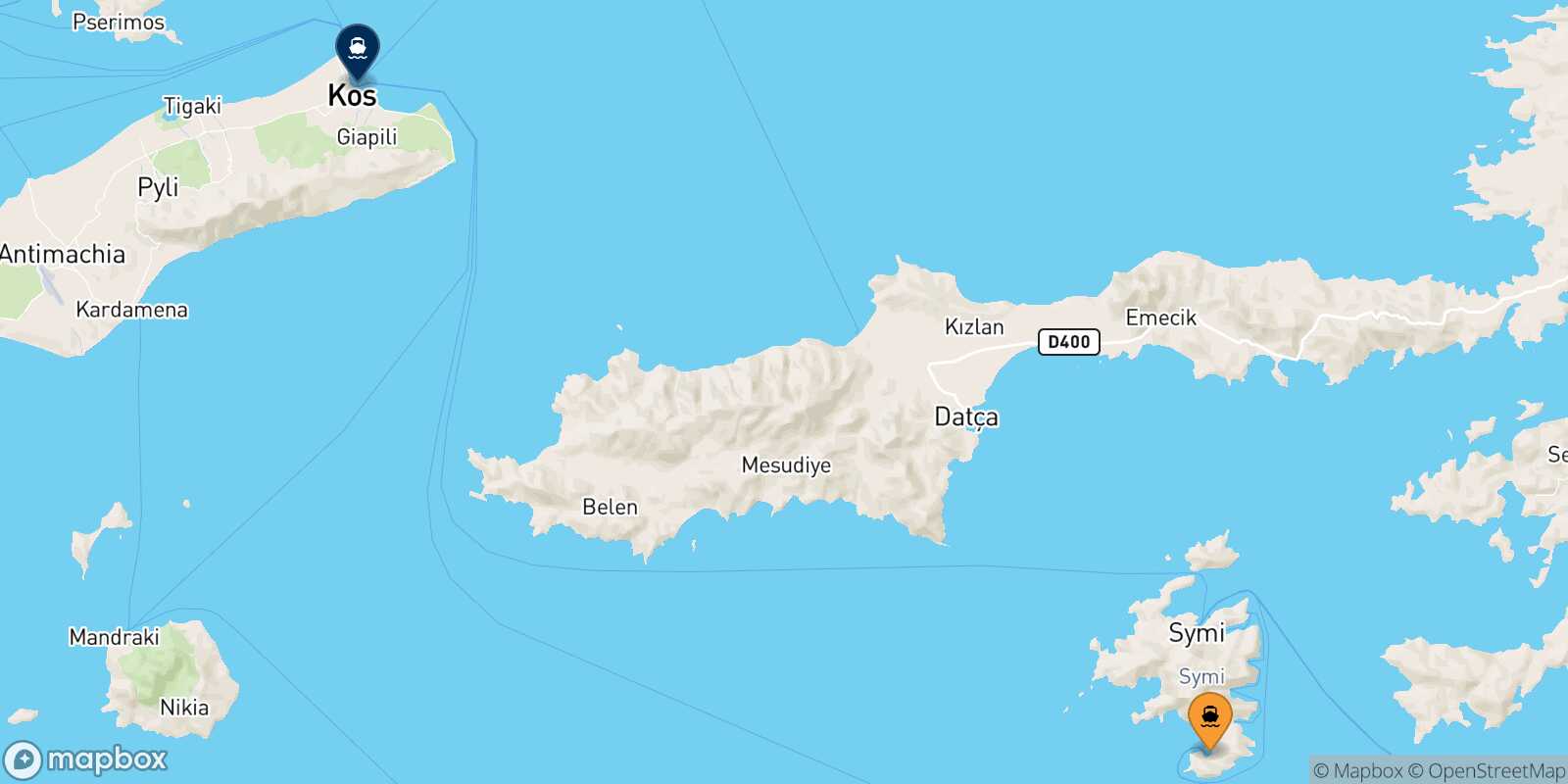 Panormitis (Symi) Kos route map
