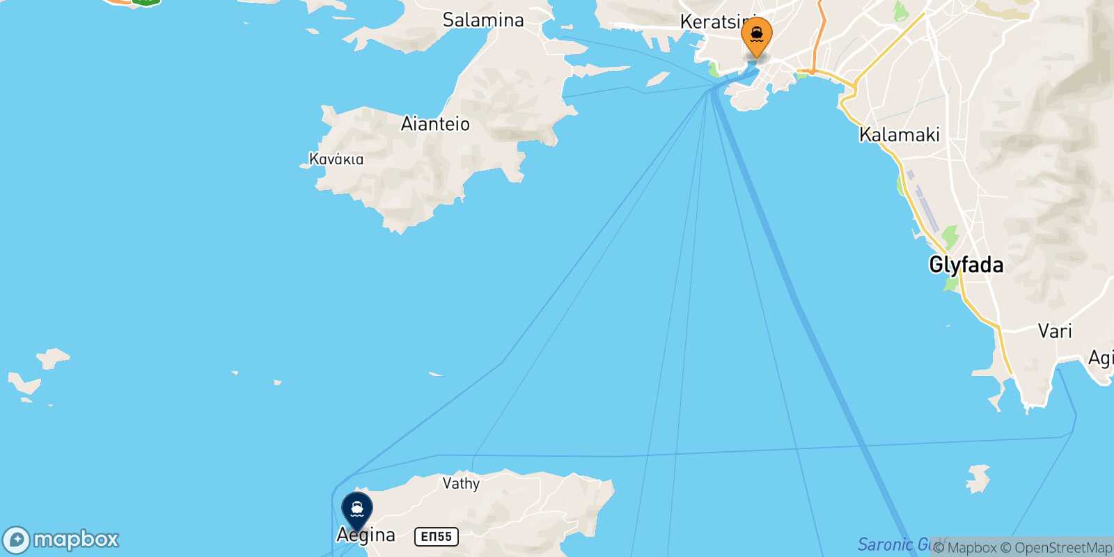 Piraeus Aegina route map