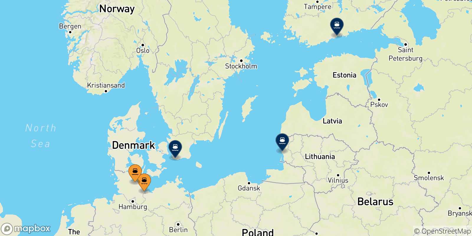 Map of the destinations reachable from Germany