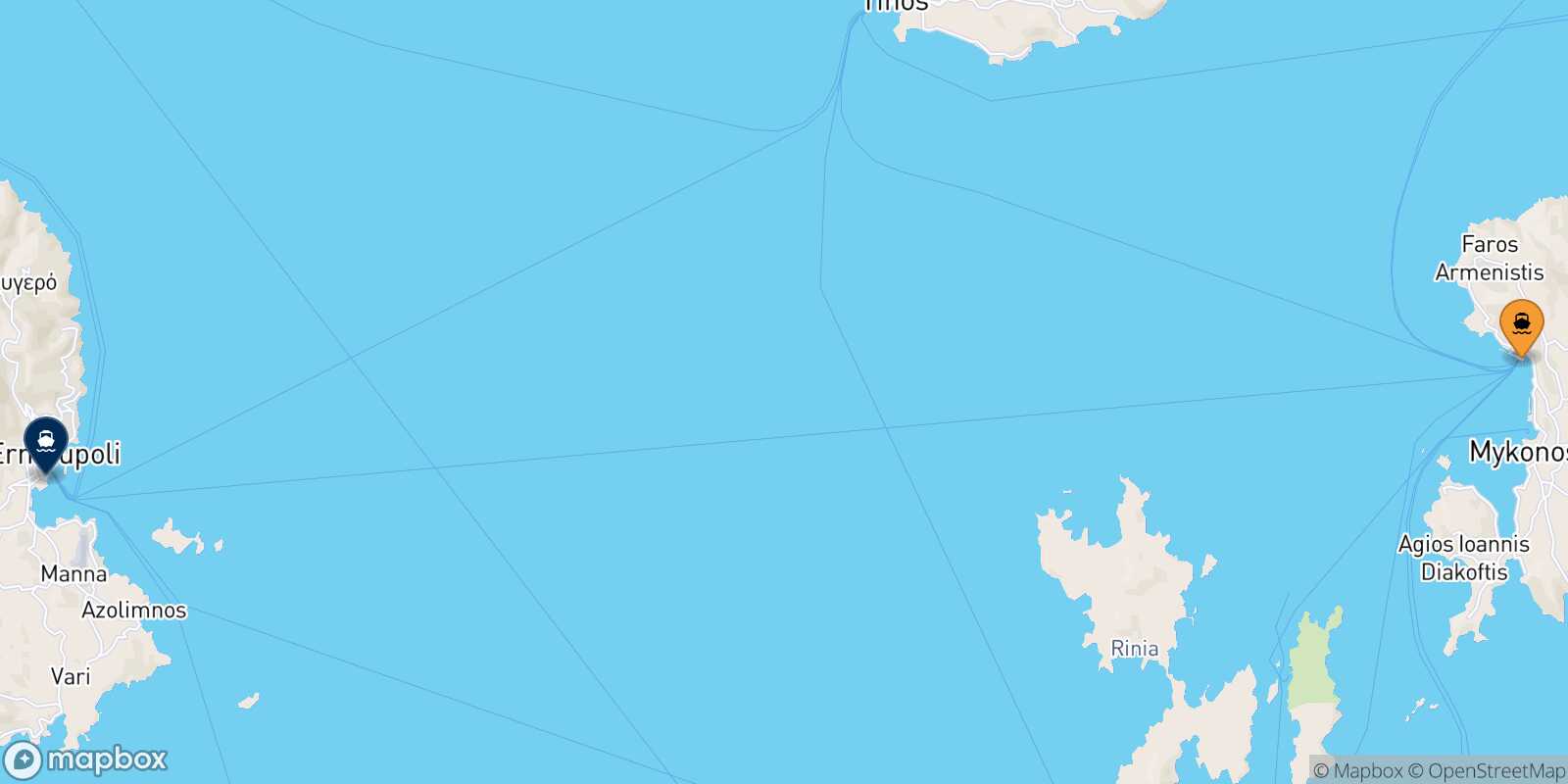 Mykonos Syros route map