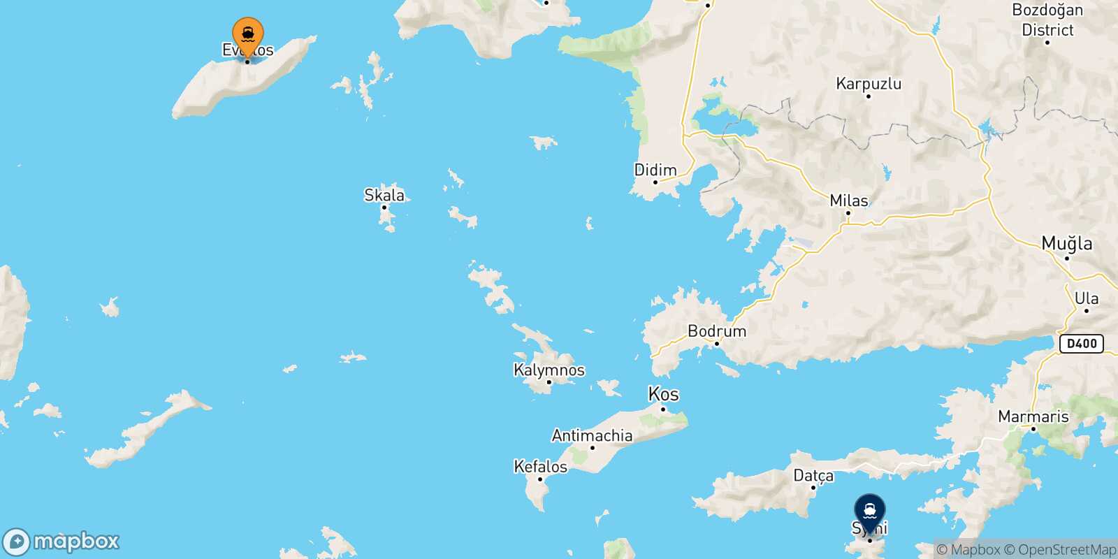 Evdilos (Ikaria) Symi route map