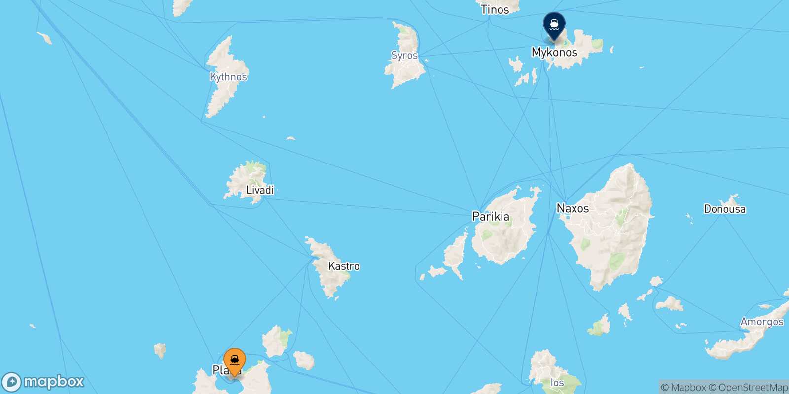 Milos Mykonos route map