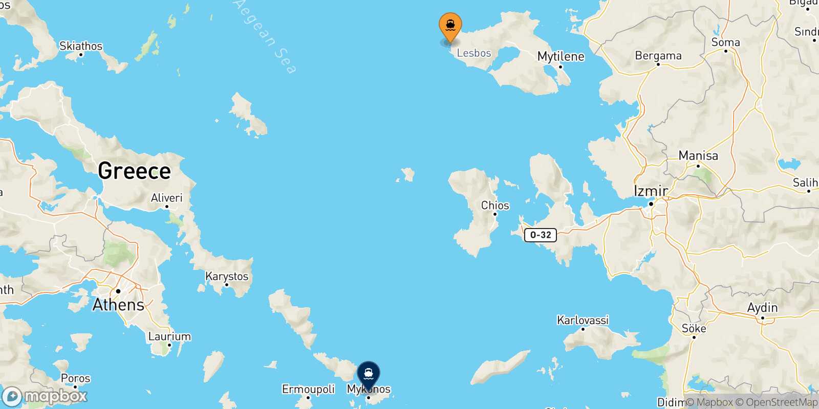 Sigri (Lesvos) Mykonos route map