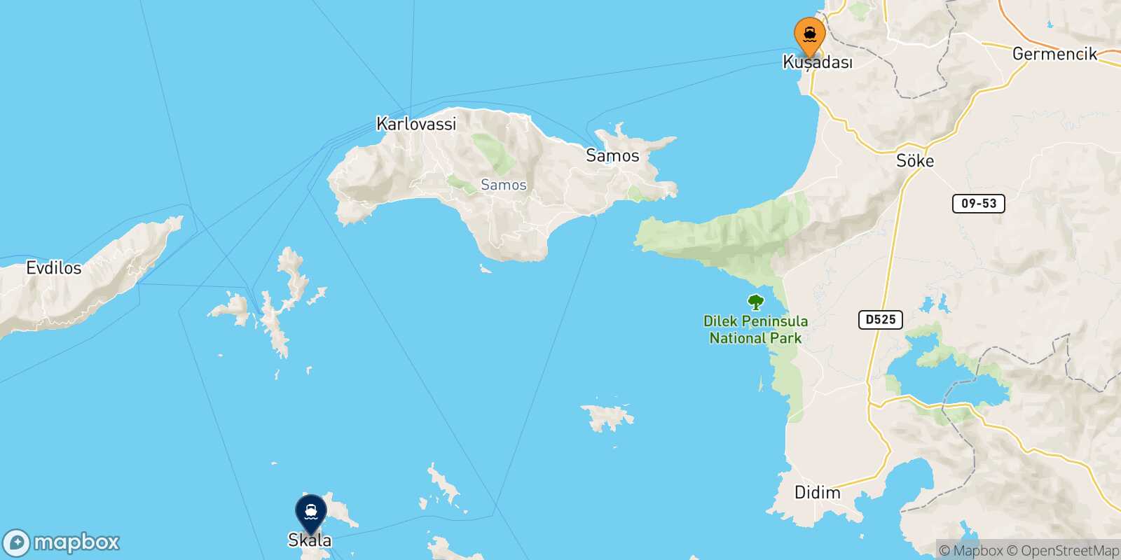 Kusadasi Patmos route map