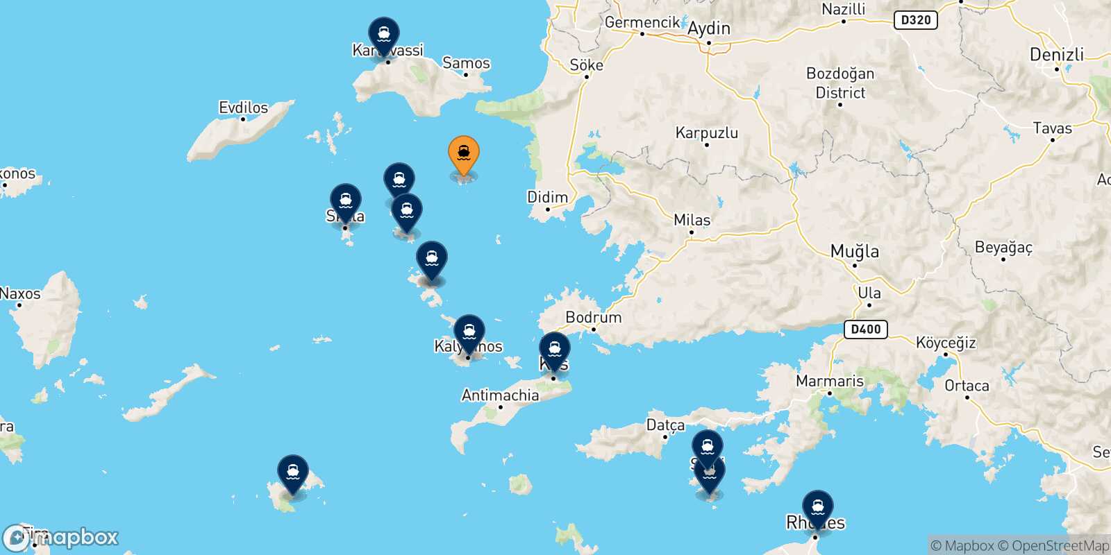 Map of the destinations reachable from Agathonisi