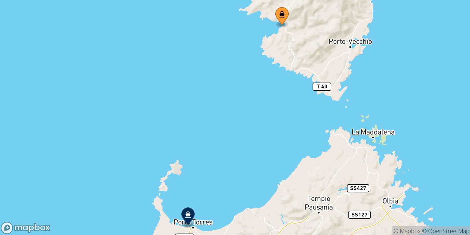 Ajaccio Porto Torres route map