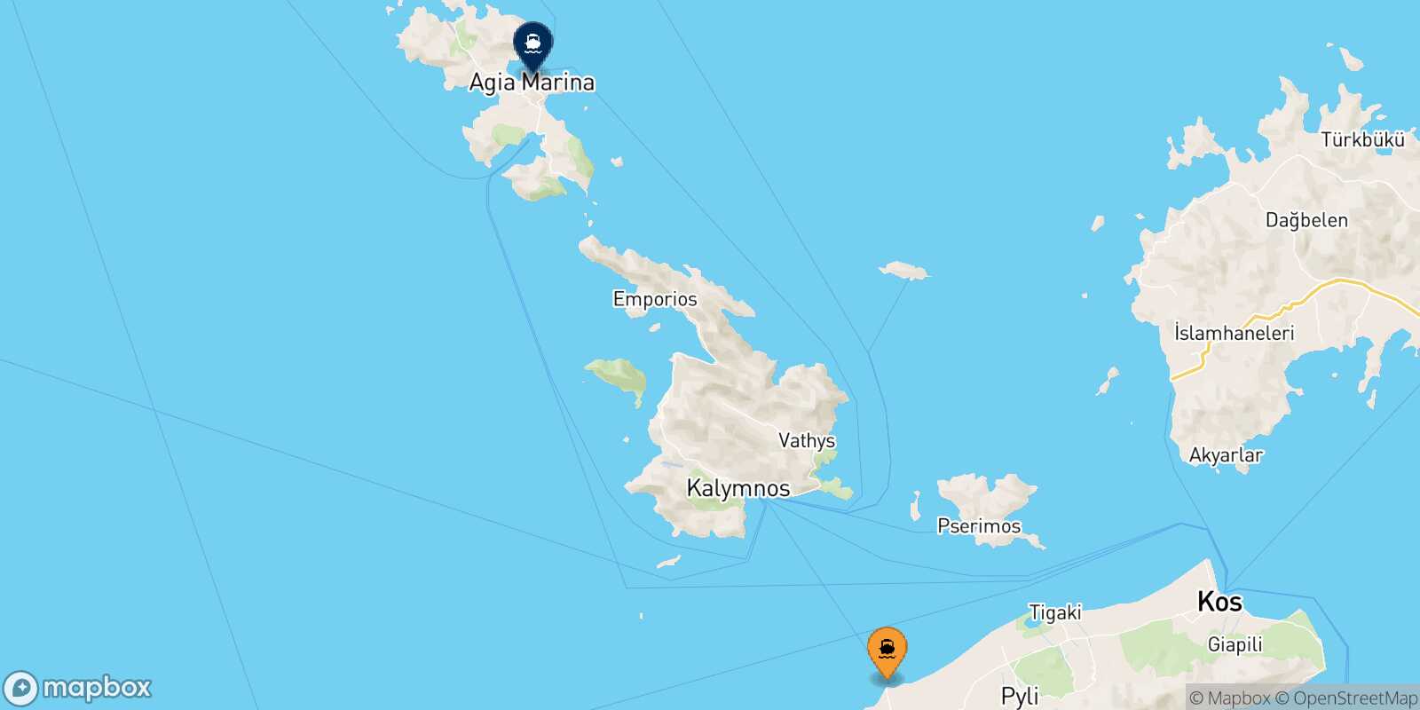 Mastihari (Kos) Agia Marina (Leros) route map