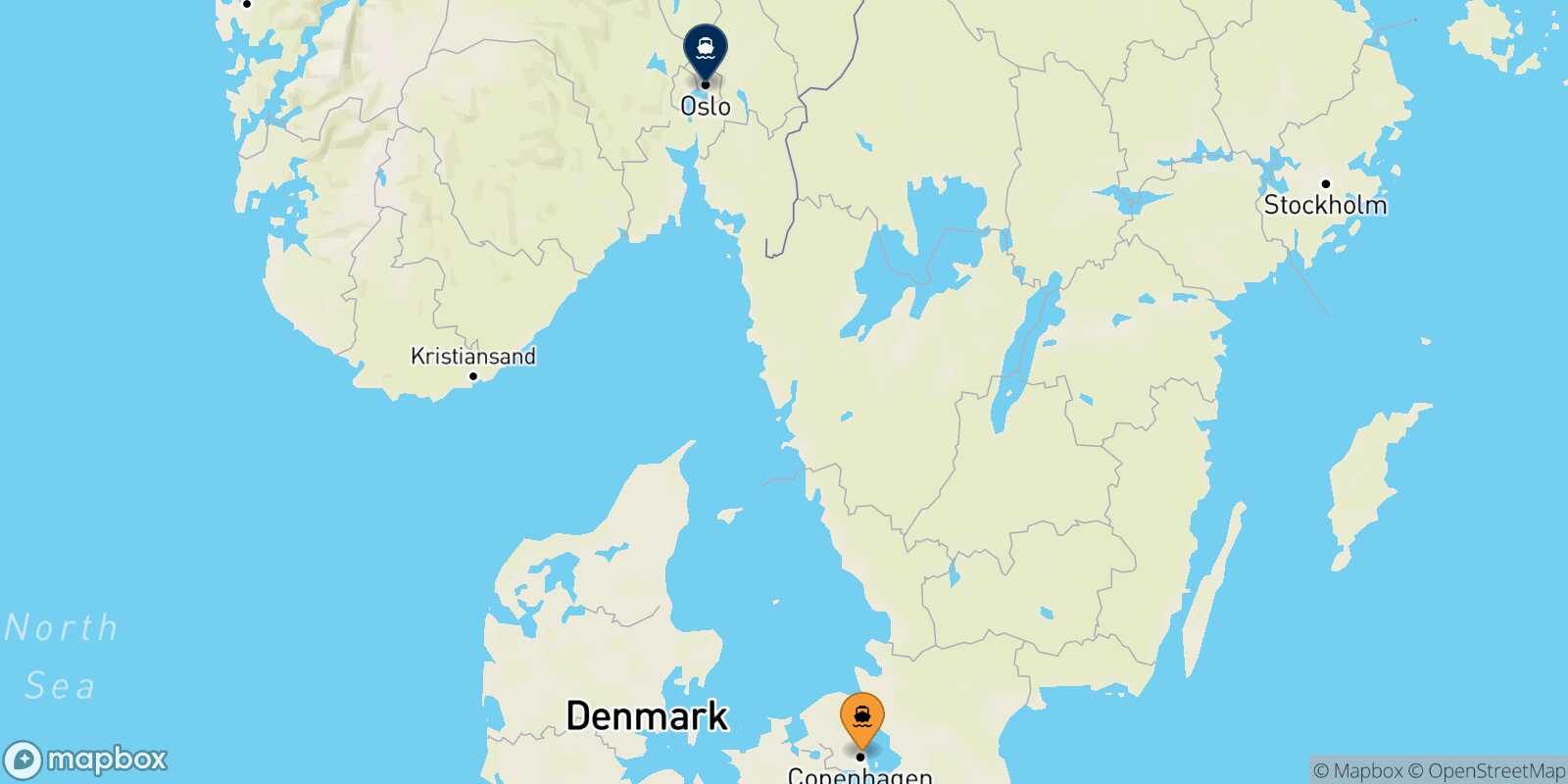Map of the destinations reachable from Copenhagen