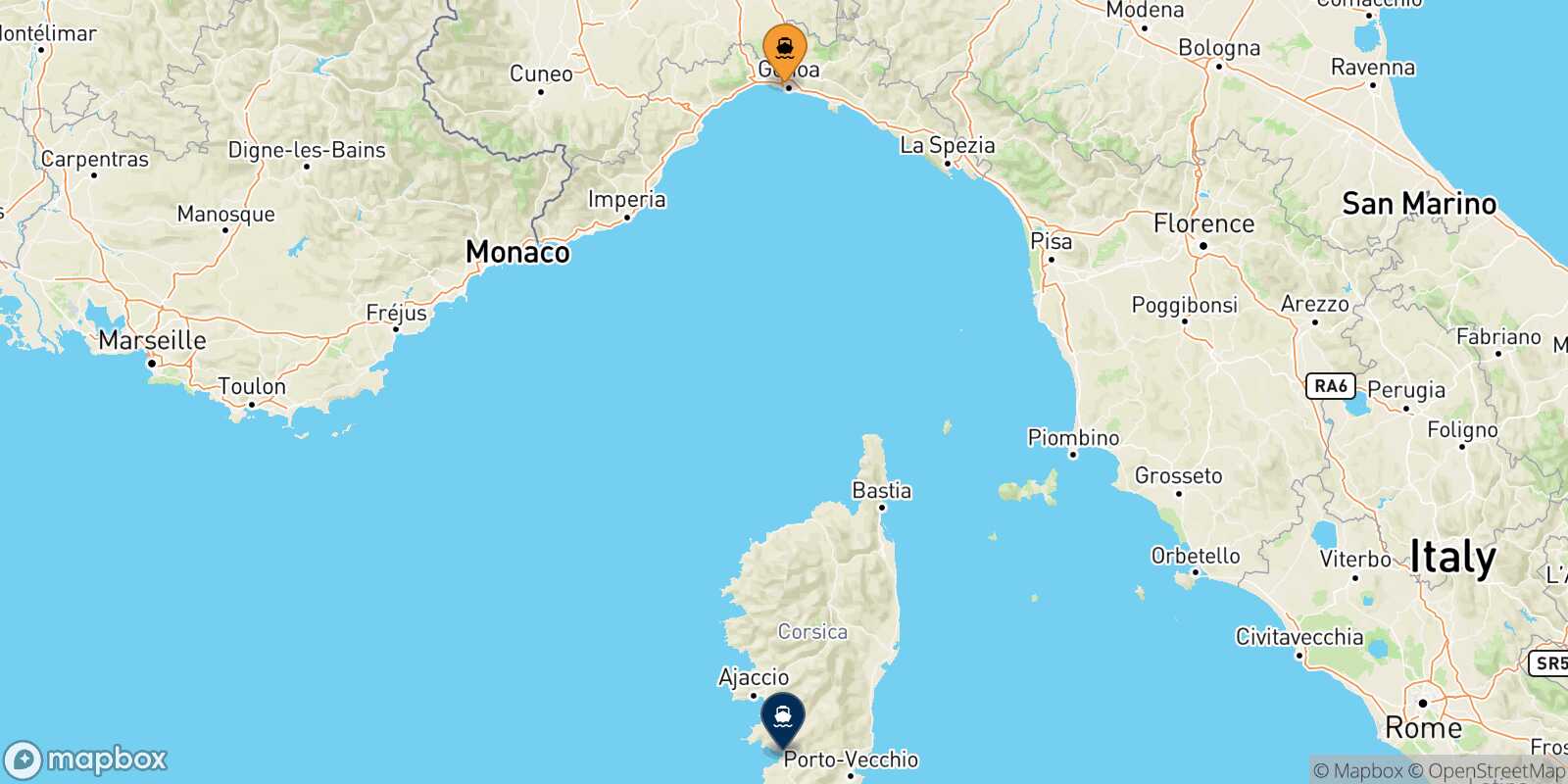 Genoa Ajaccio route map