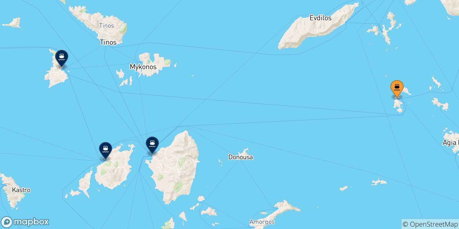 Map of the possible routes between Patmos and Cyclades Islands