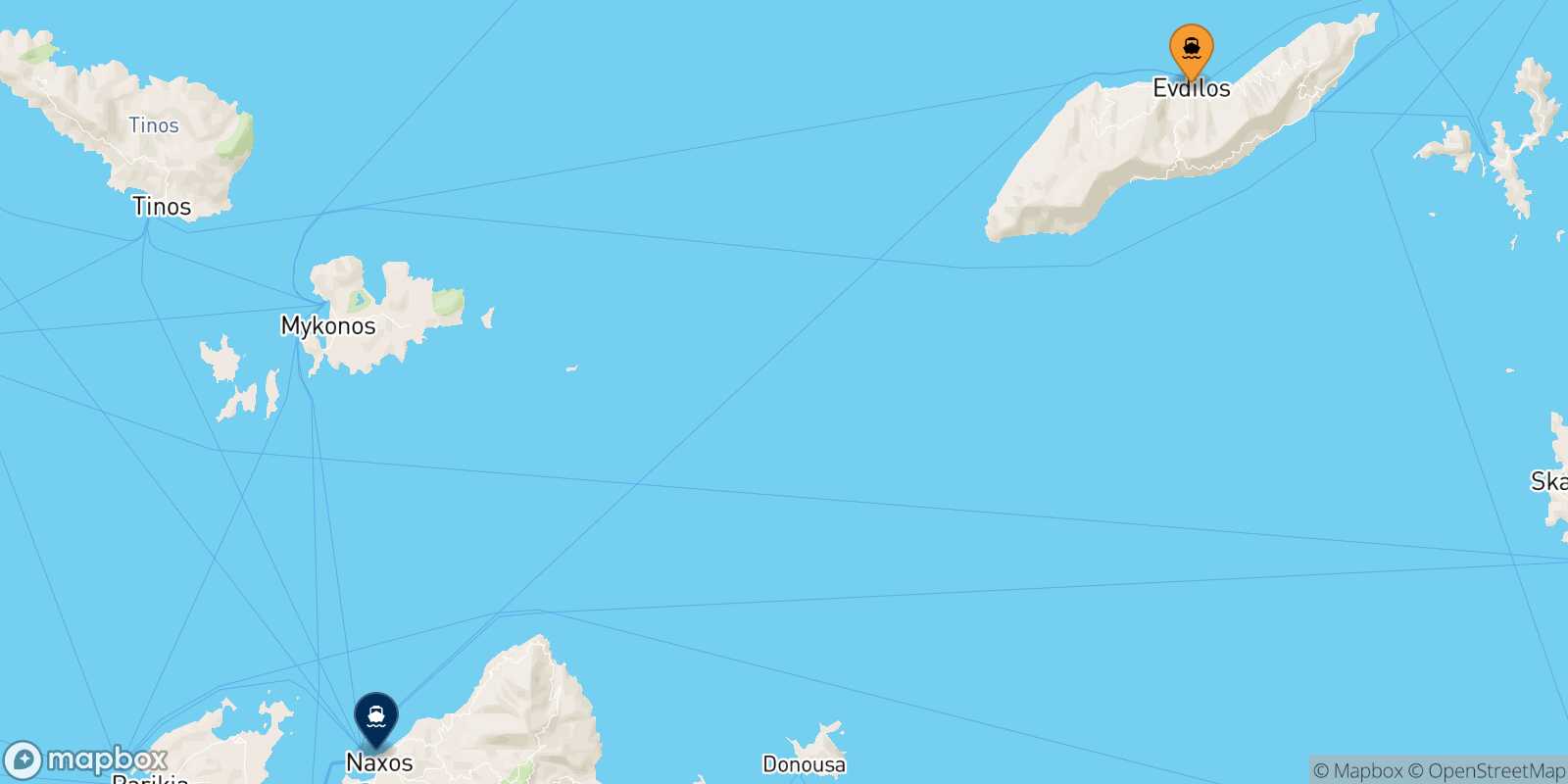 Evdilos (Ikaria) Naxos route map