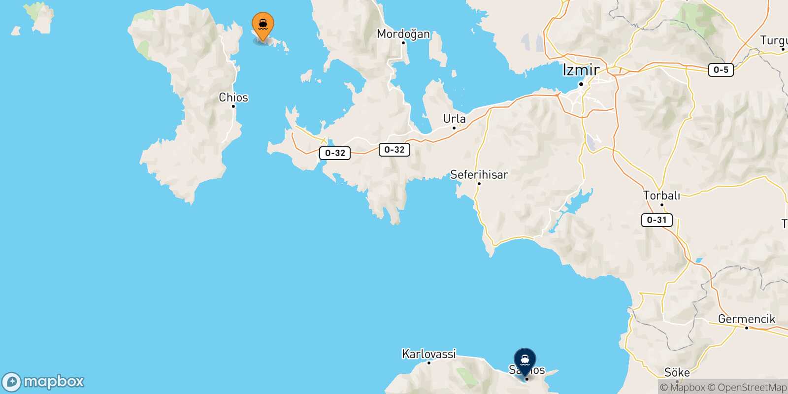 Inousses Vathi (Samos) route map