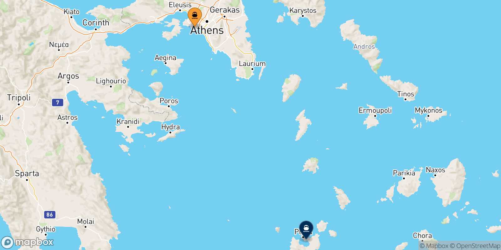 Piraeus Milos route map
