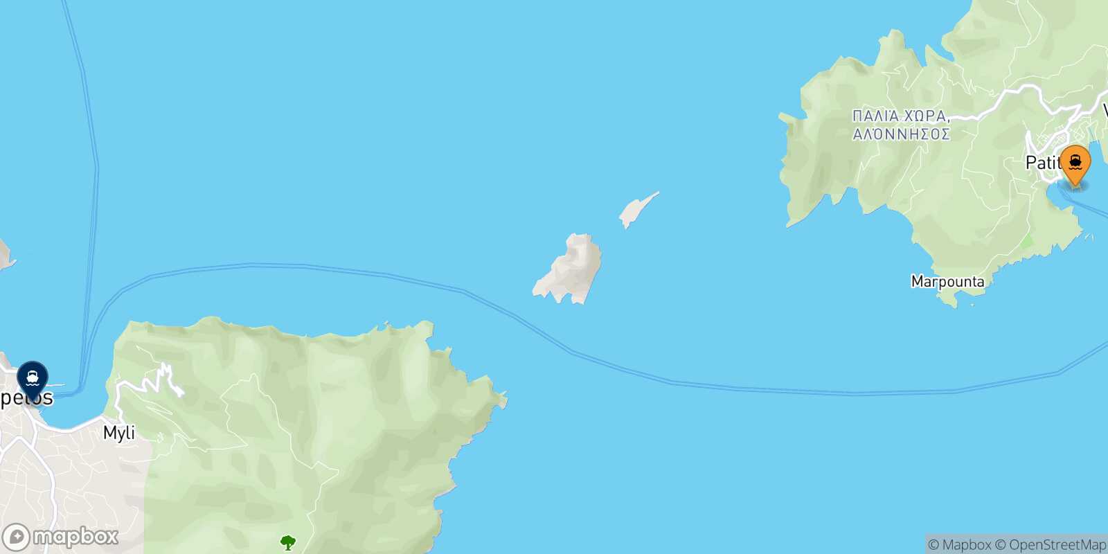 Alonissos Skopelos route map