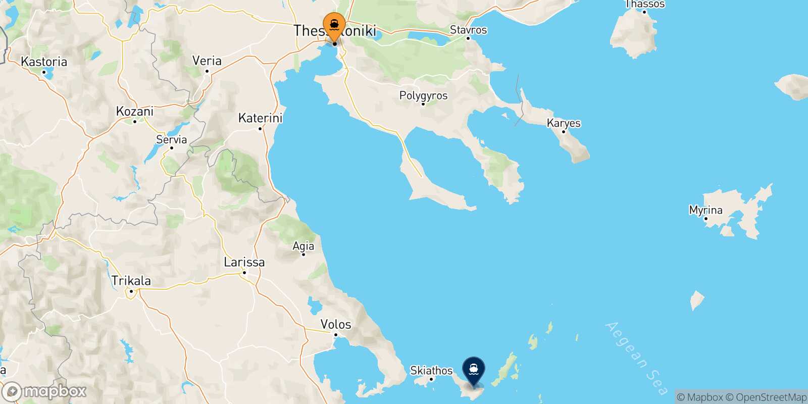 Thessaloniki Skopelos route map