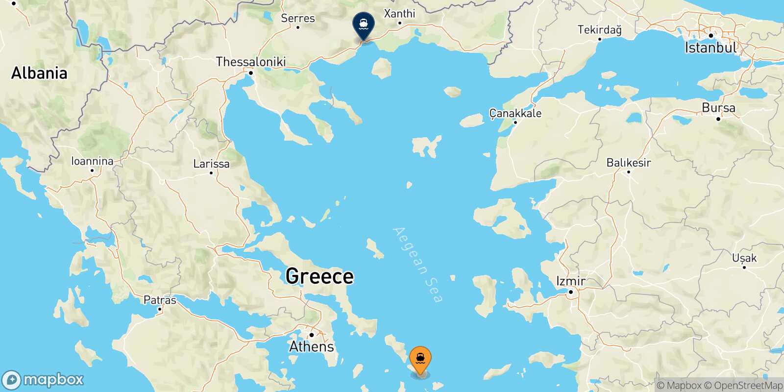Tinos Kavala route map