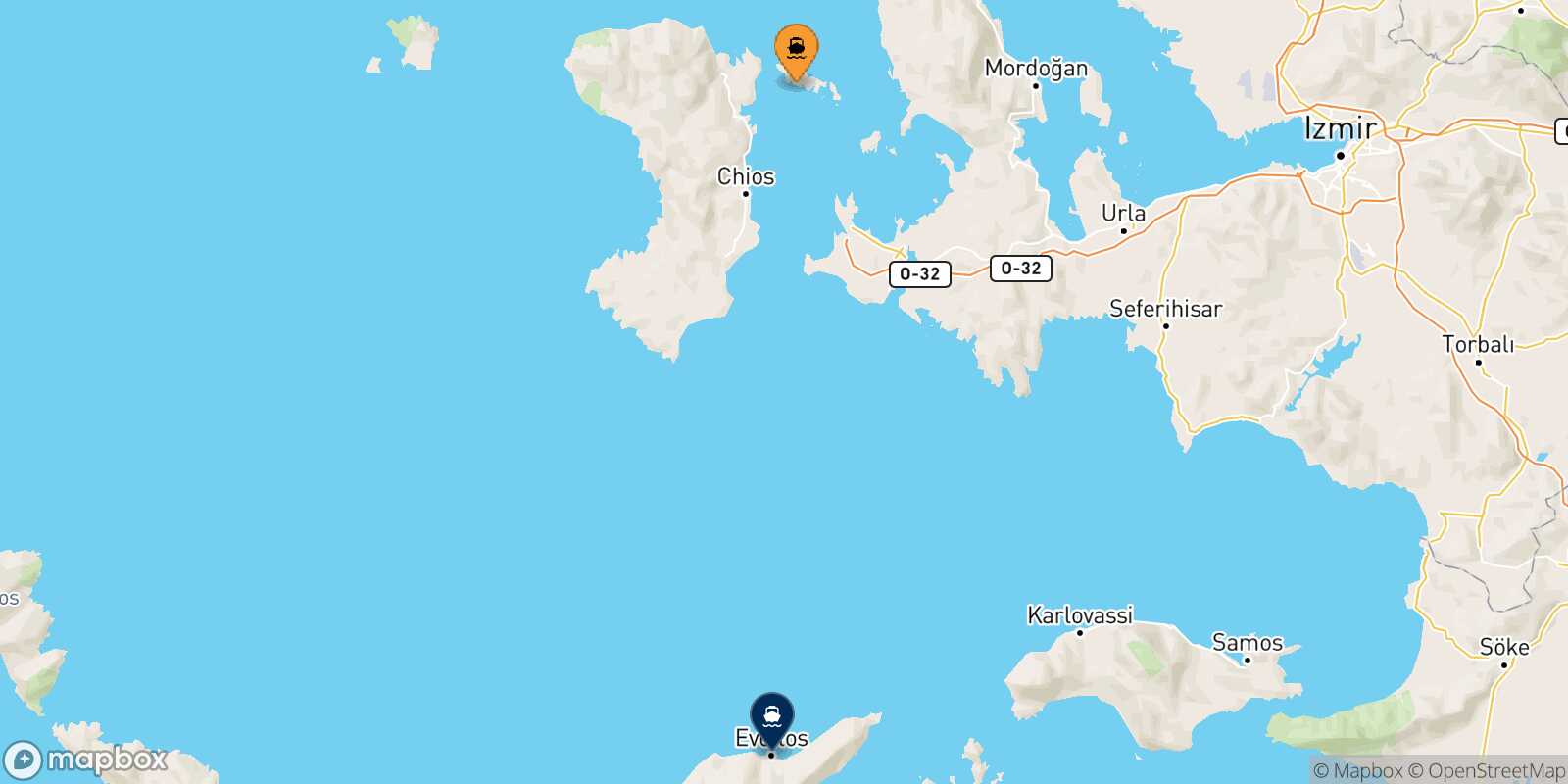 Inousses Evdilos (Ikaria) route map