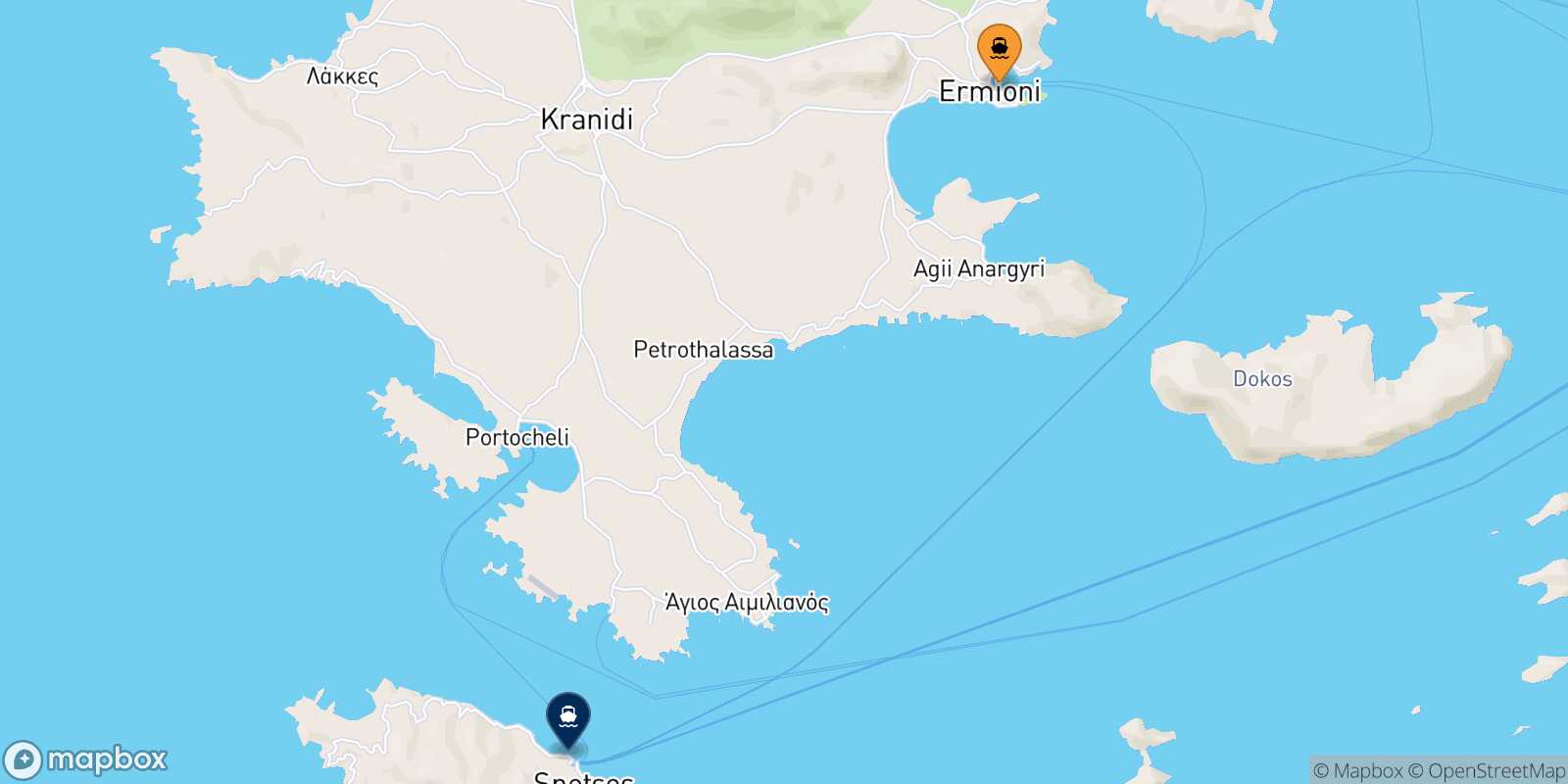 Hermioni Spetses route map