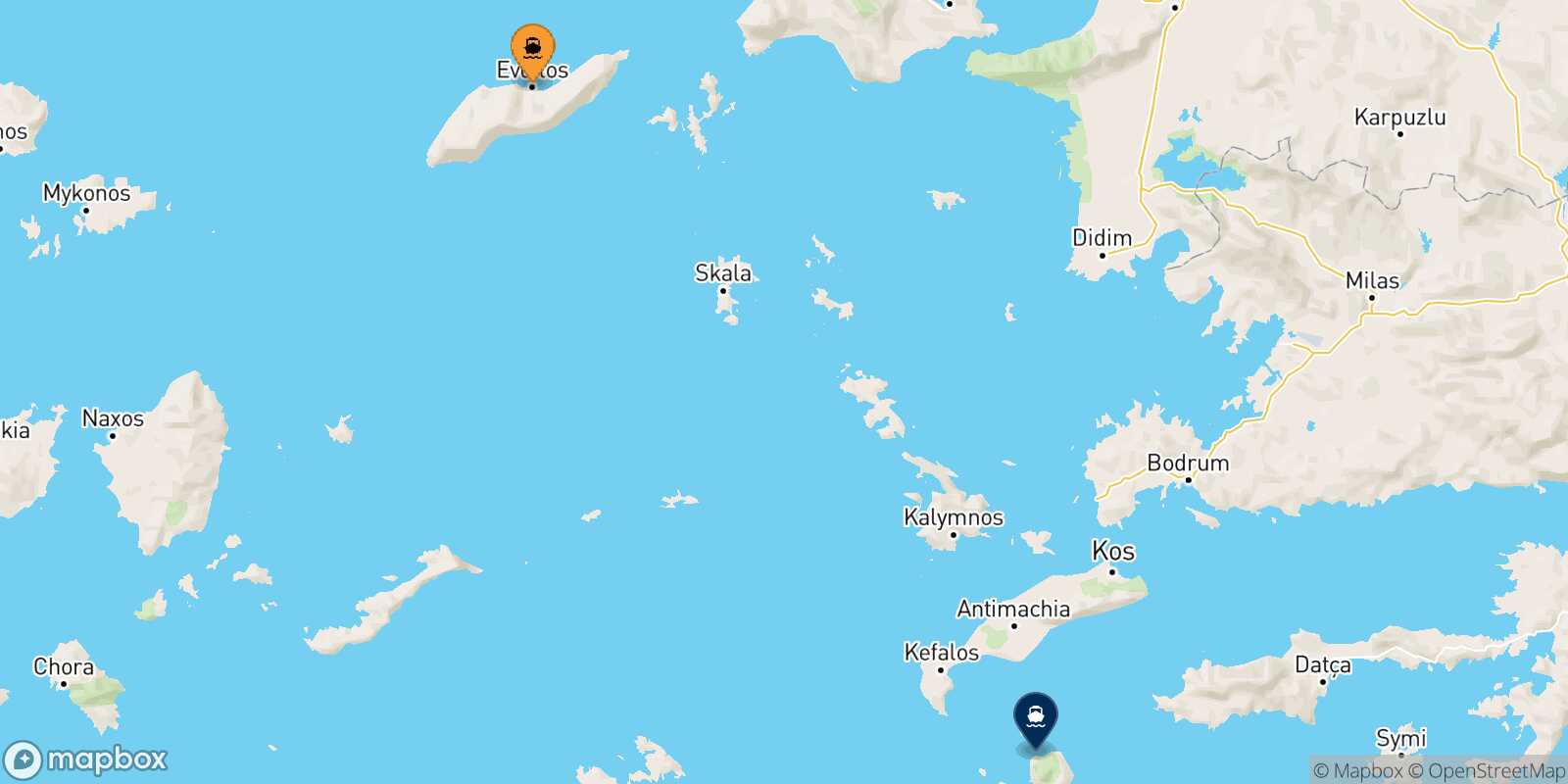 Evdilos (Ikaria) Nisyros route map