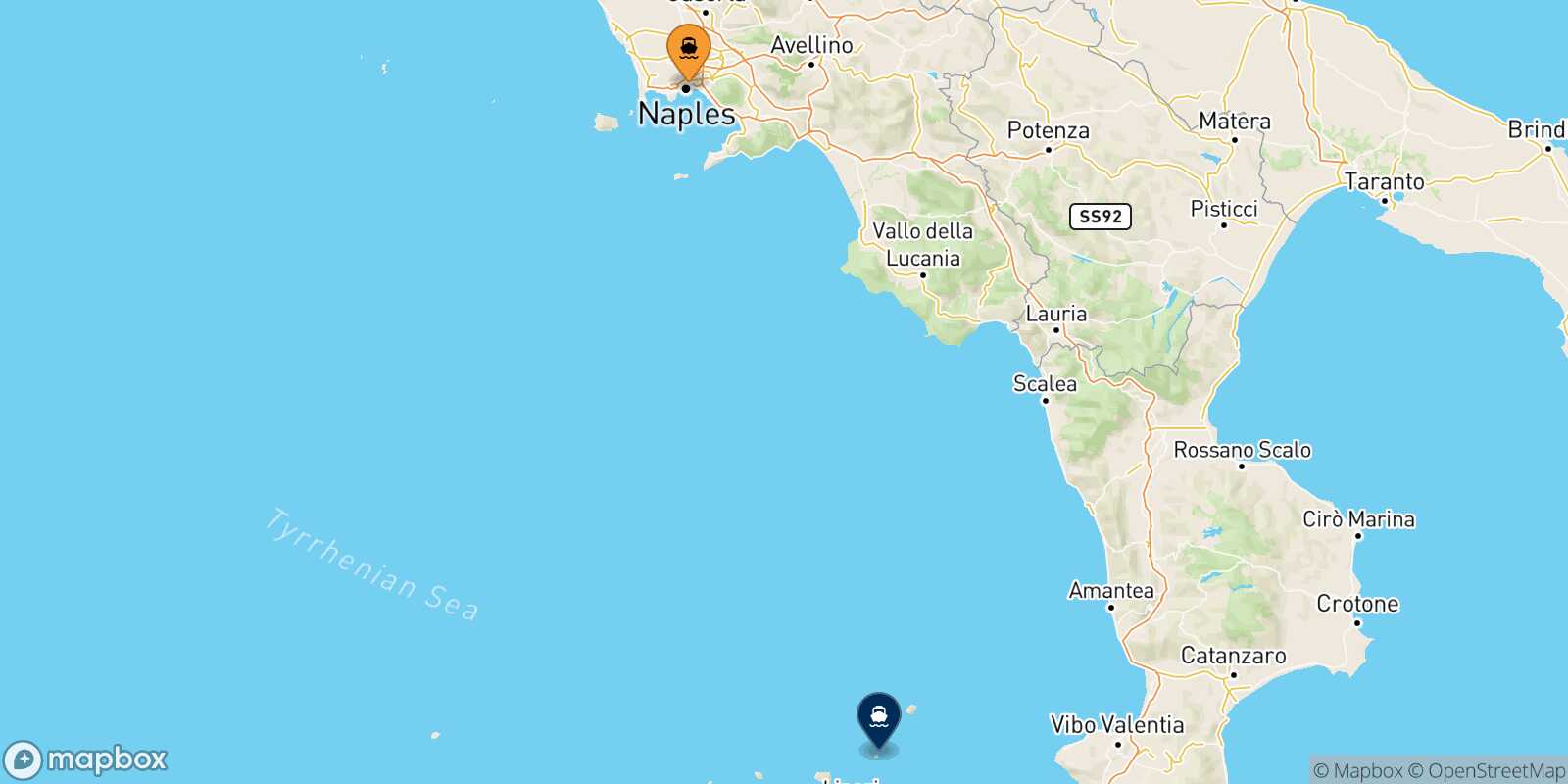 Naples Panarea route map