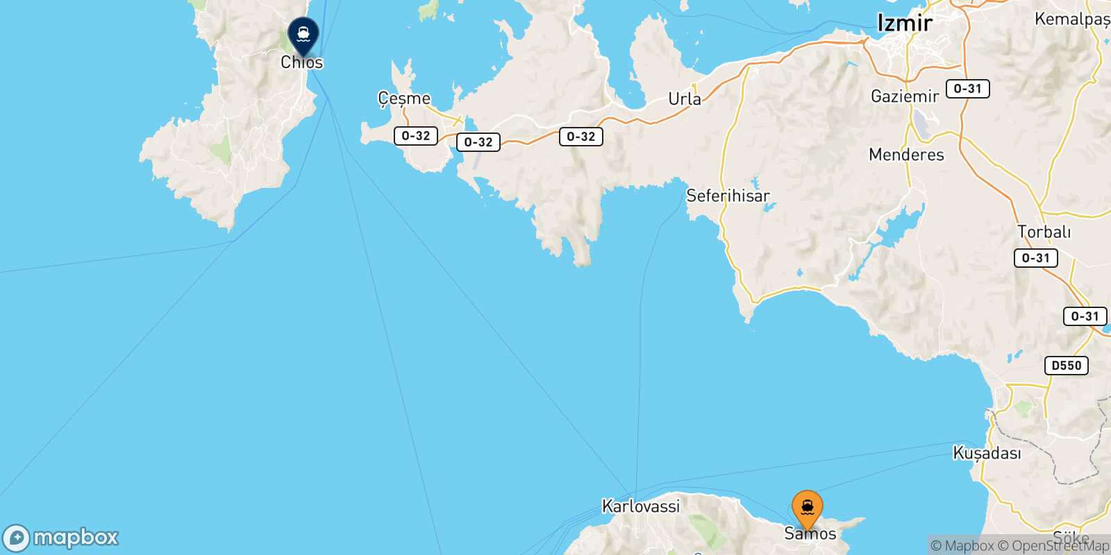 Vathi (Samos) Chios route map