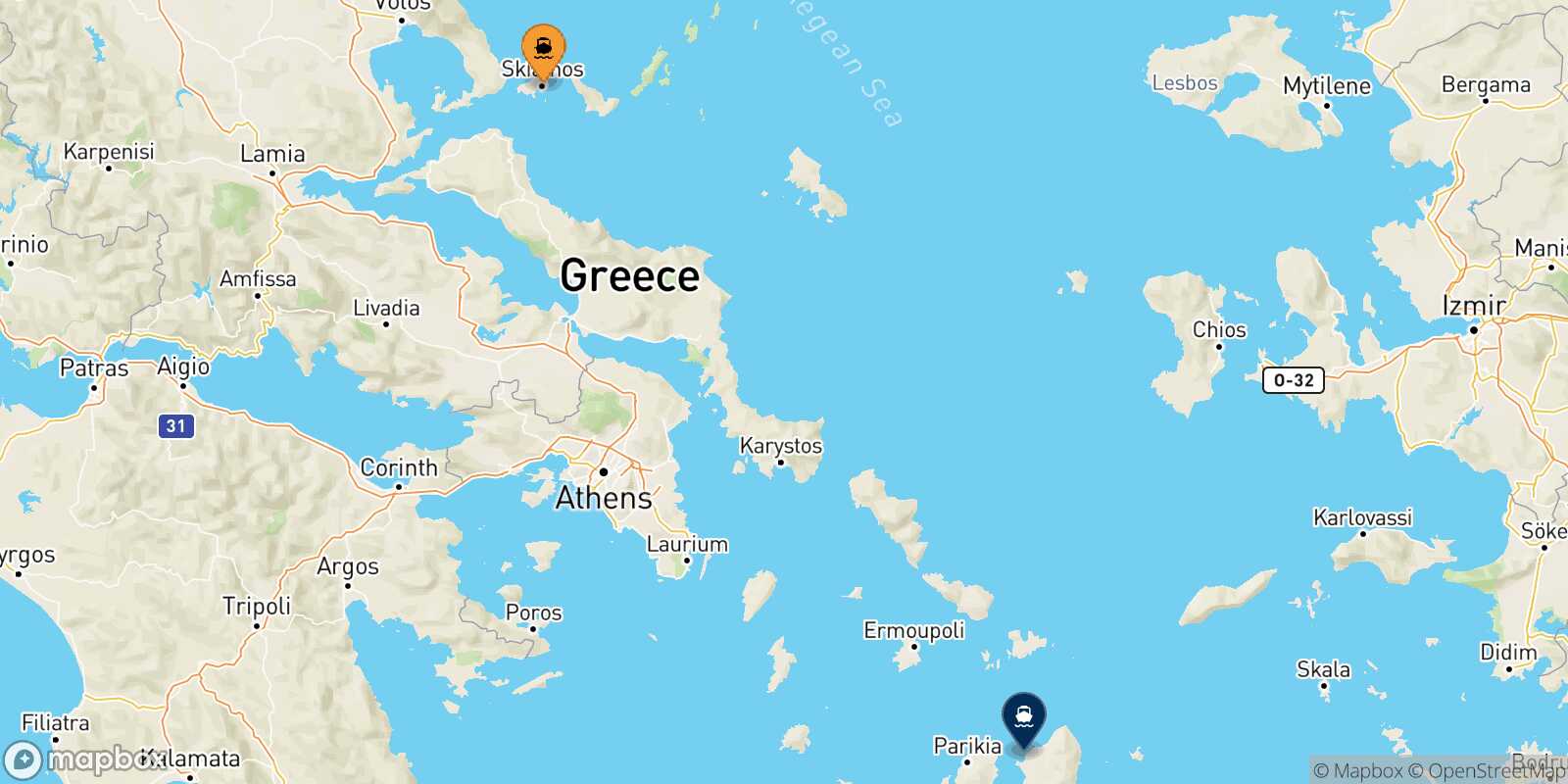 Skiathos Naxos route map