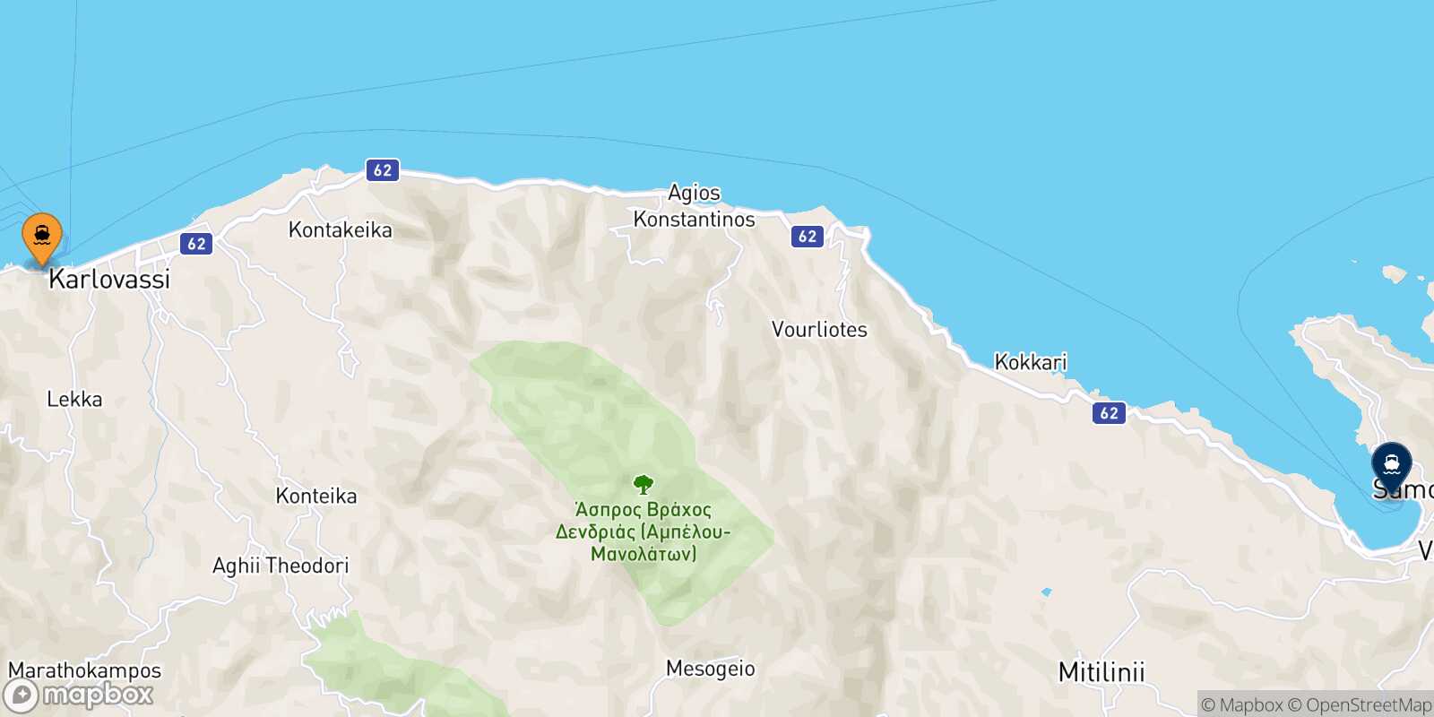 Karlovassi (Samos) Vathi (Samos) route map