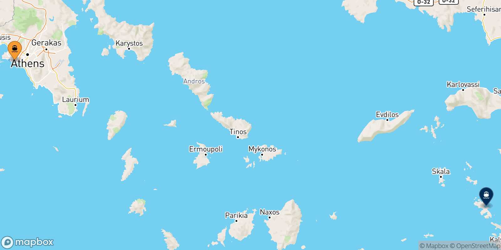 Piraeus Leros route map