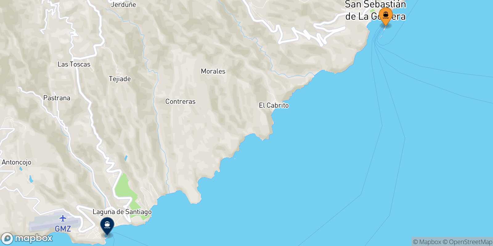 Map of the ports connected with  Playa Santiago (La Gomera)
