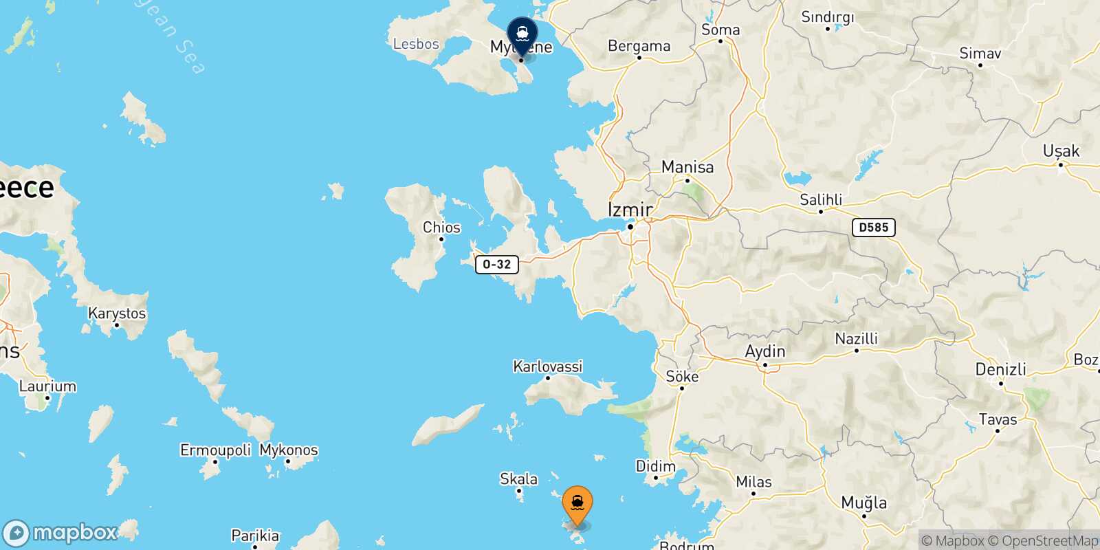 Leros Mytilene (Lesvos) route map