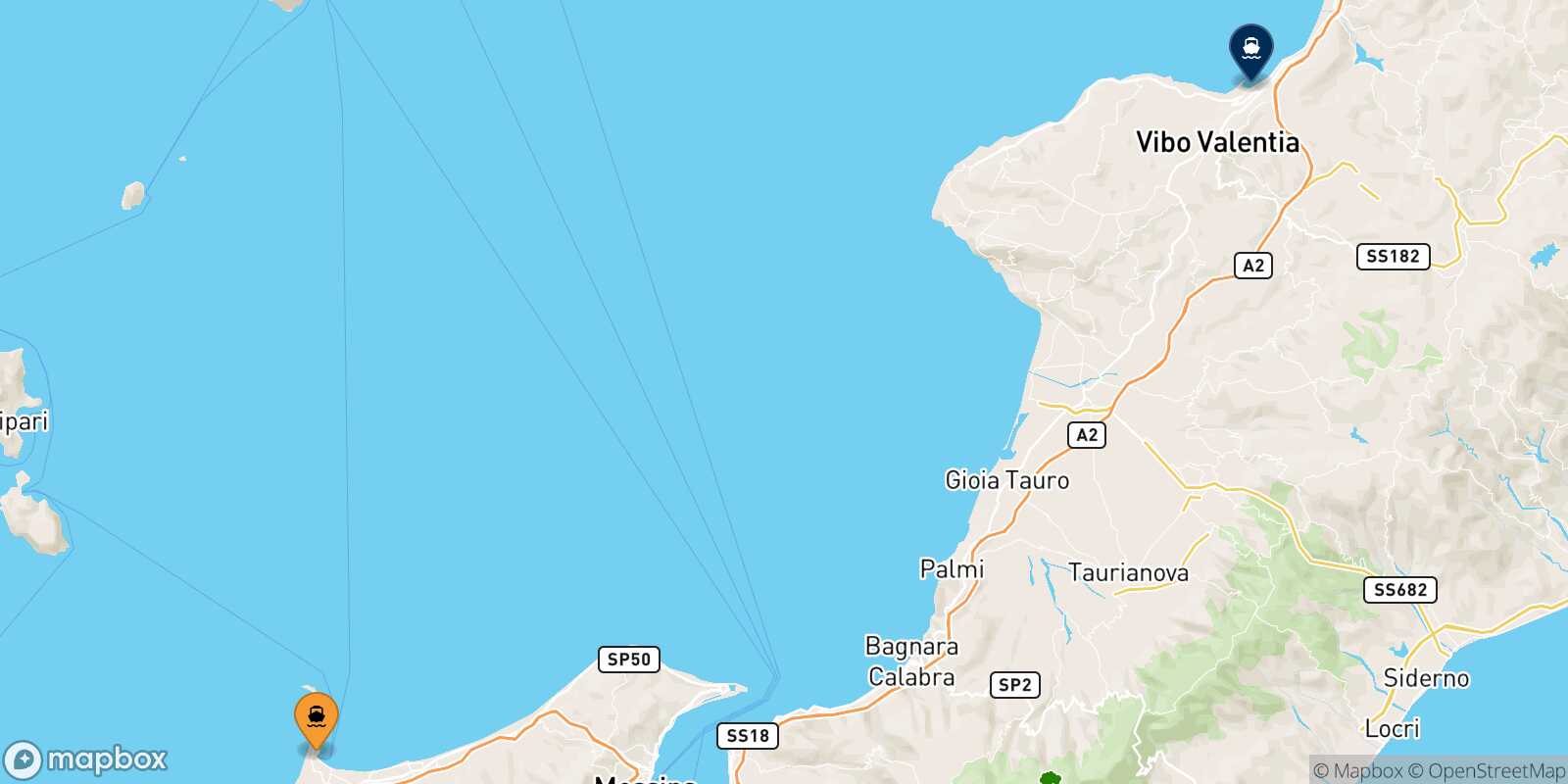 Map of the ports connected with  Vibo Valentia
