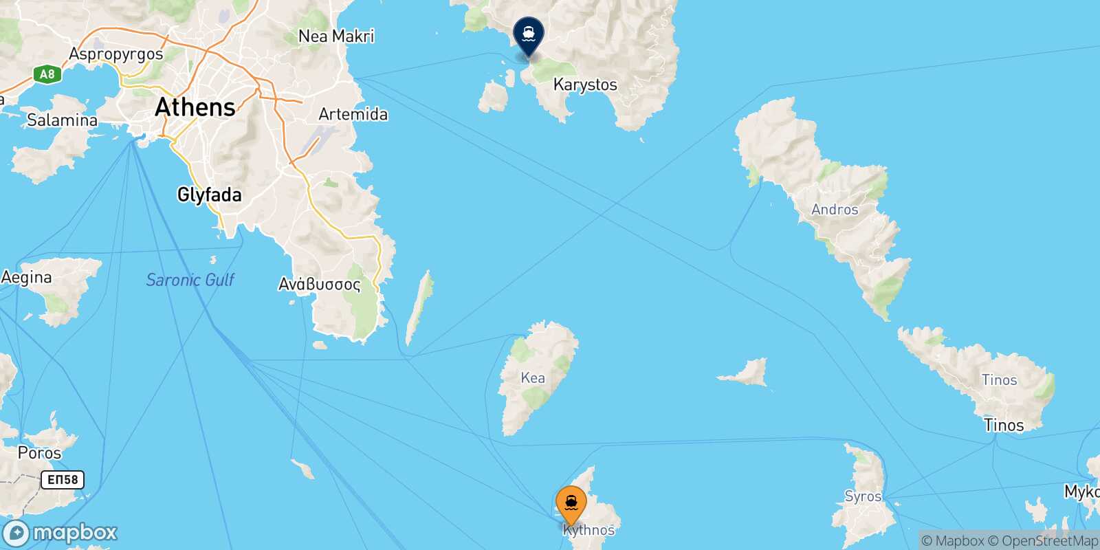 Kythnos Marmari route map