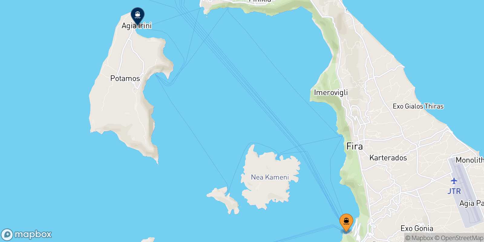 Thira (Santorini) Thirassia route map