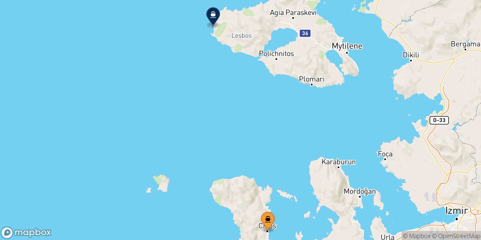 Mesta Chios Sigri (Lesvos) route map