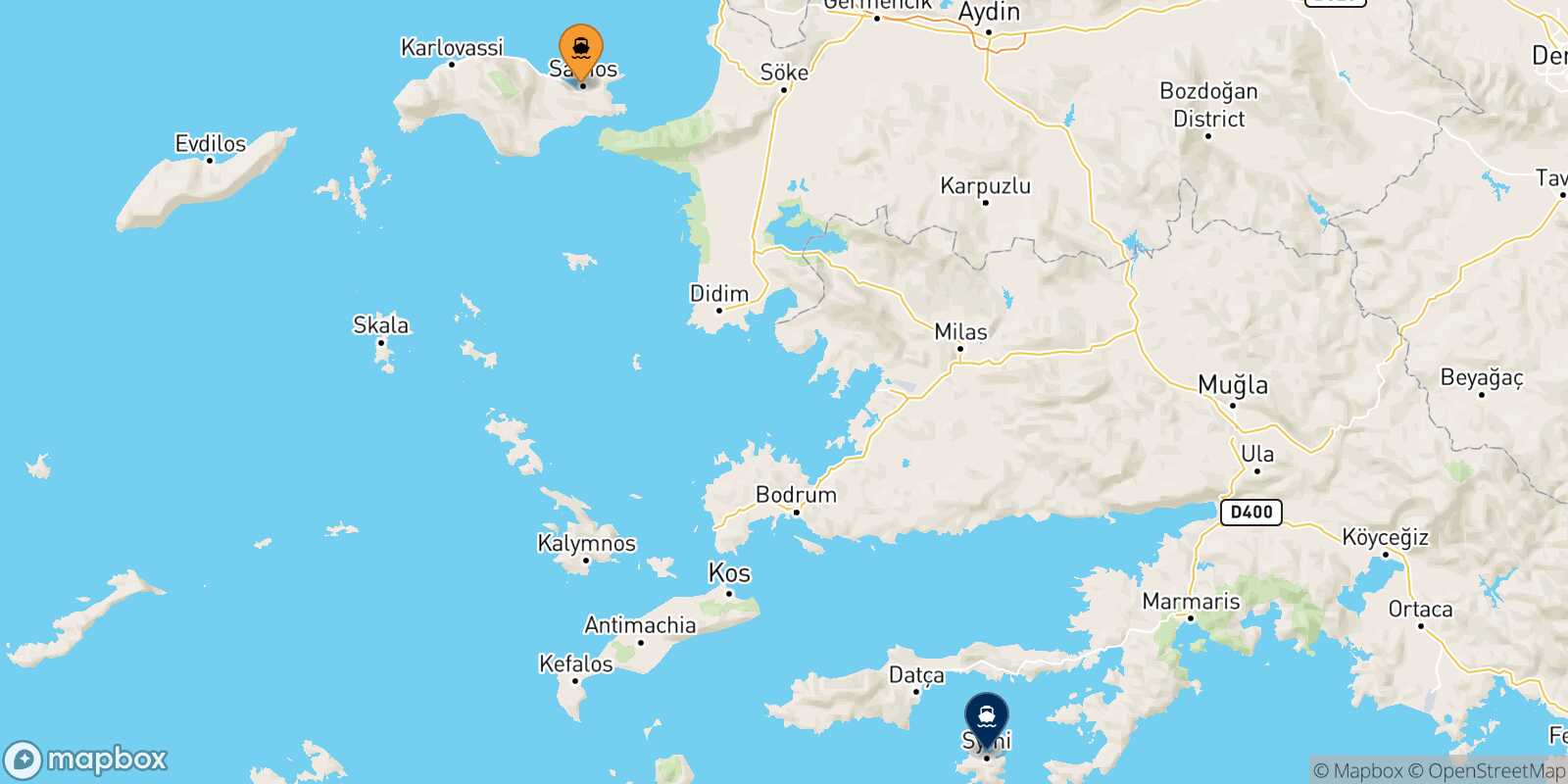 Vathi (Samos) Symi route map