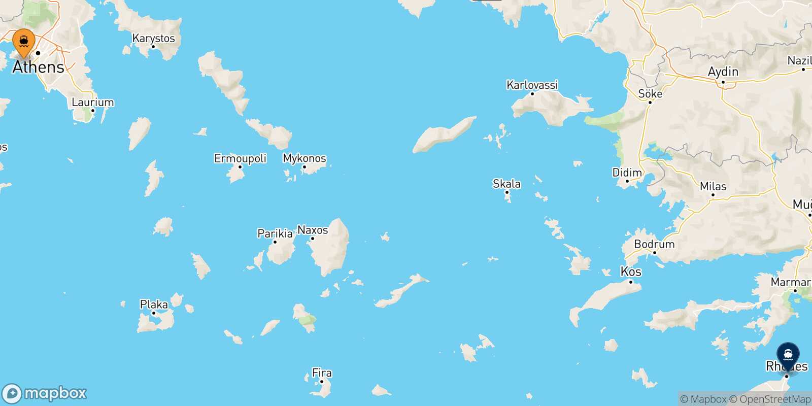 Piraeus Rhodes route map