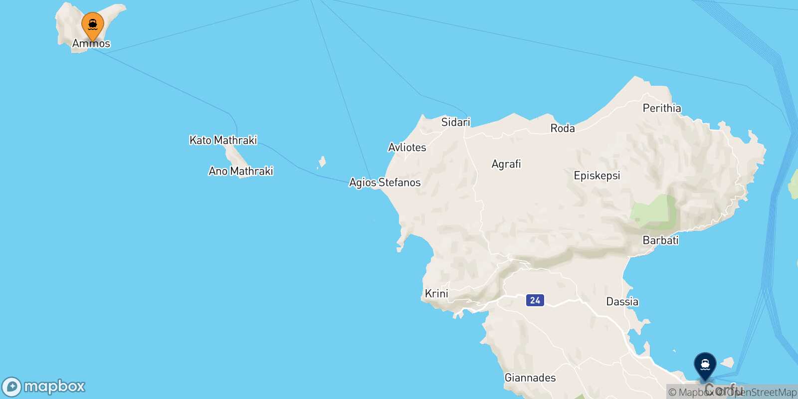 Othonoi Corfu route map