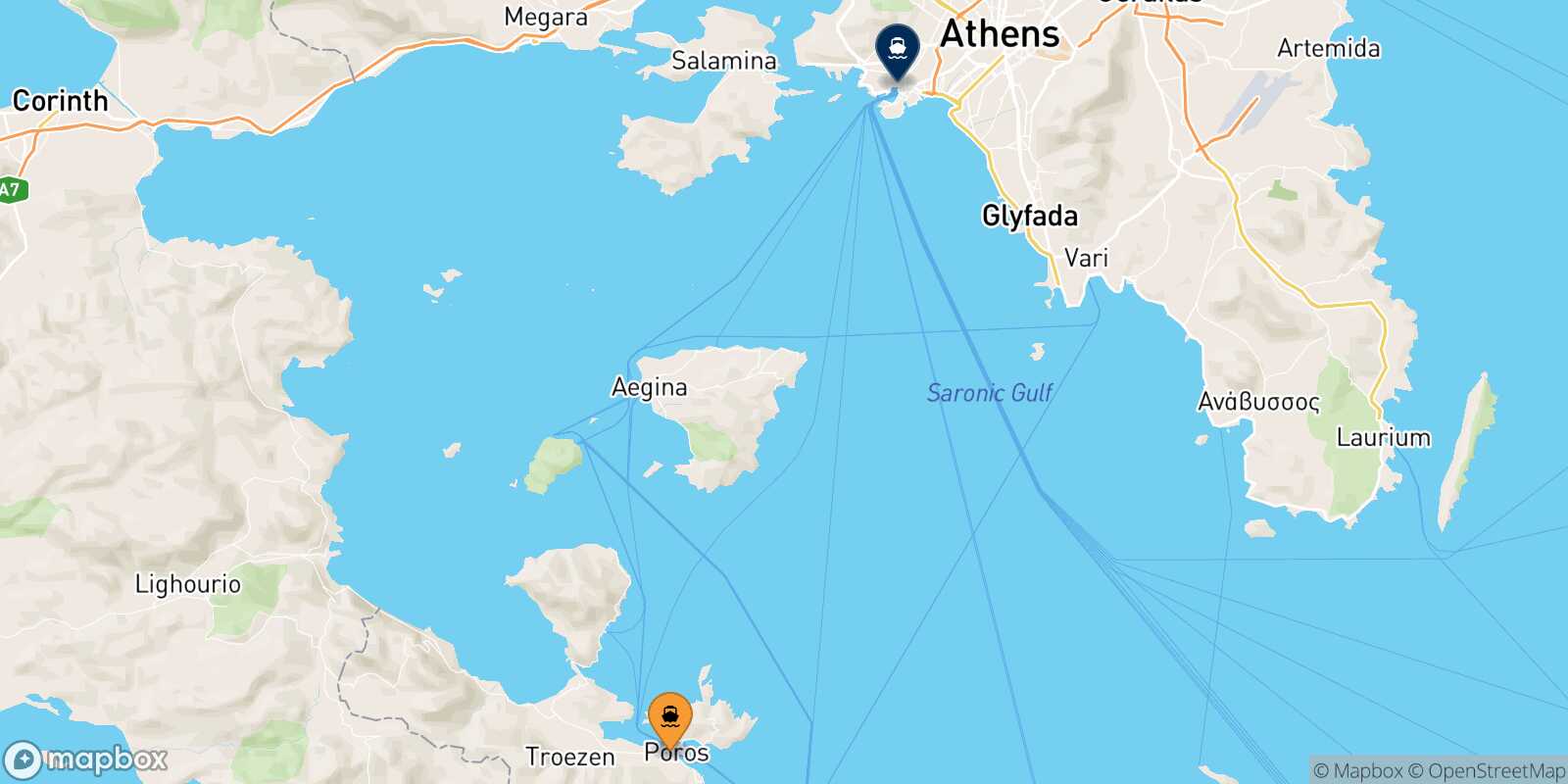 Hydra Piraeus route map
