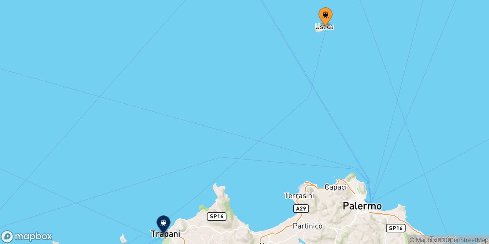 Map of the ports connected with  Trapani