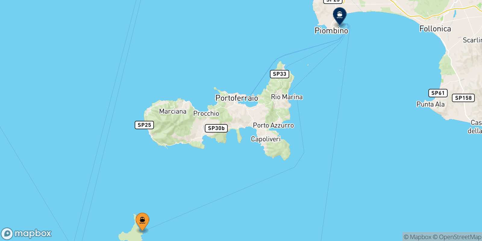 Pianosa Piombino route map