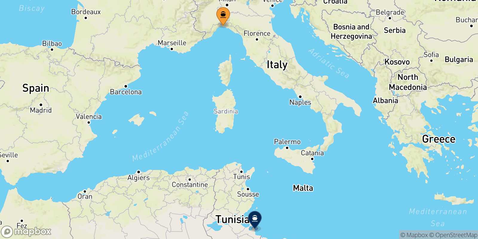Genoa Zarzis route map