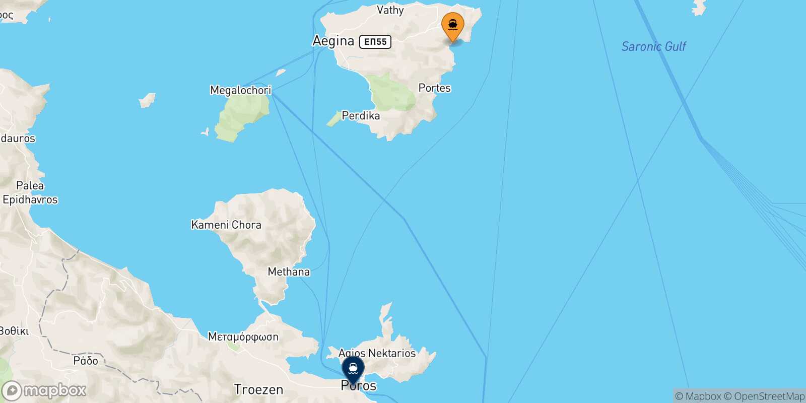 Agia Marina (Aegina) Hydra route map