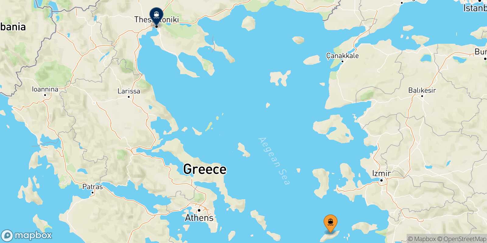 Evdilos (Ikaria) Thessaloniki route map