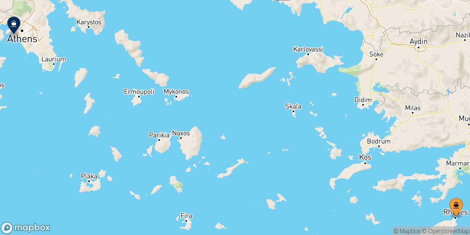 Rhodes Piraeus route map