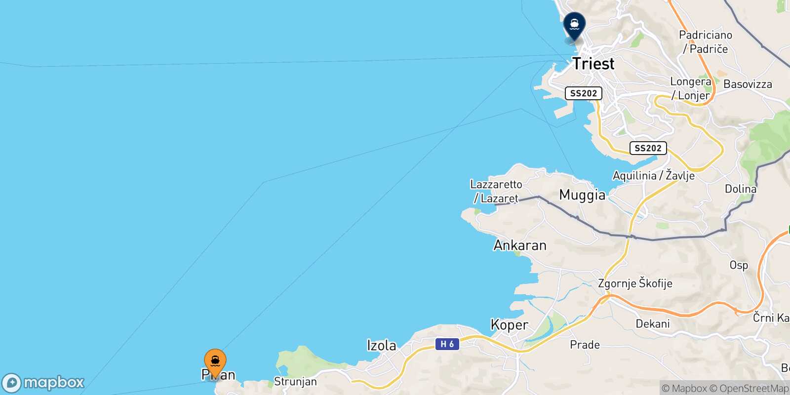 Piran Trieste route map