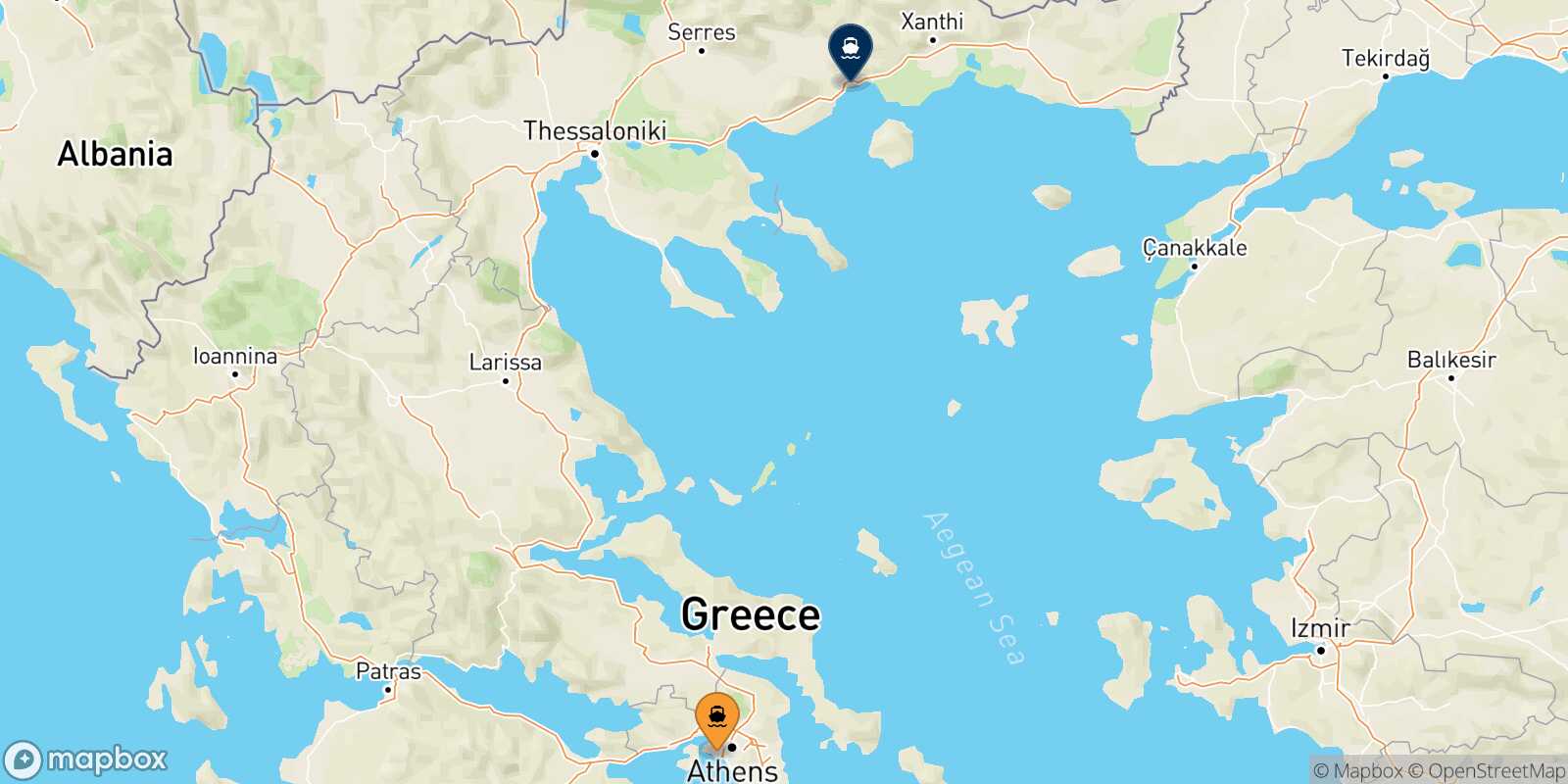 Piraeus Kavala route map