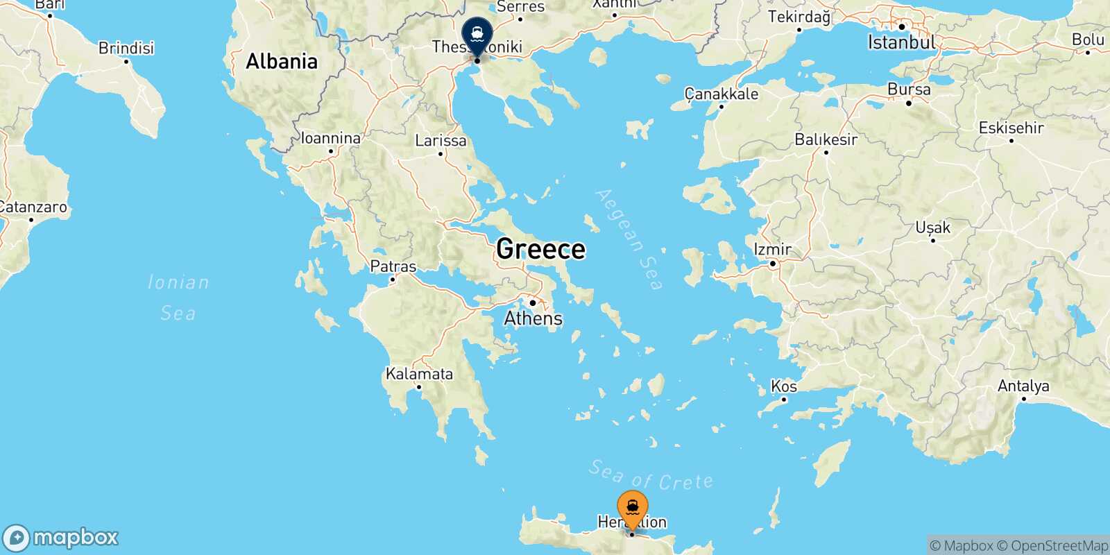 Heraklion Thessaloniki route map