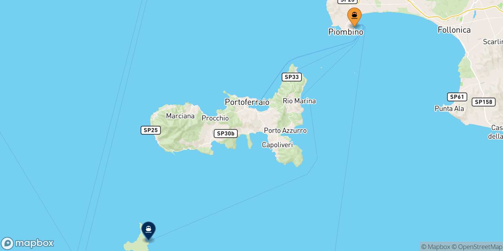 Piombino Pianosa route map